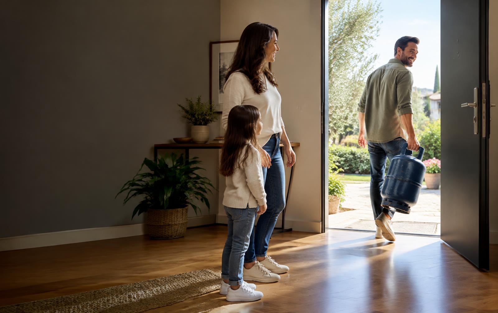 Famiglia italiana che saluta il vecchio impianto a gas
