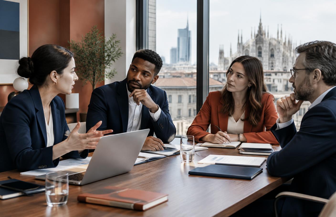 Team internazionale riunito in un ufficio italiano